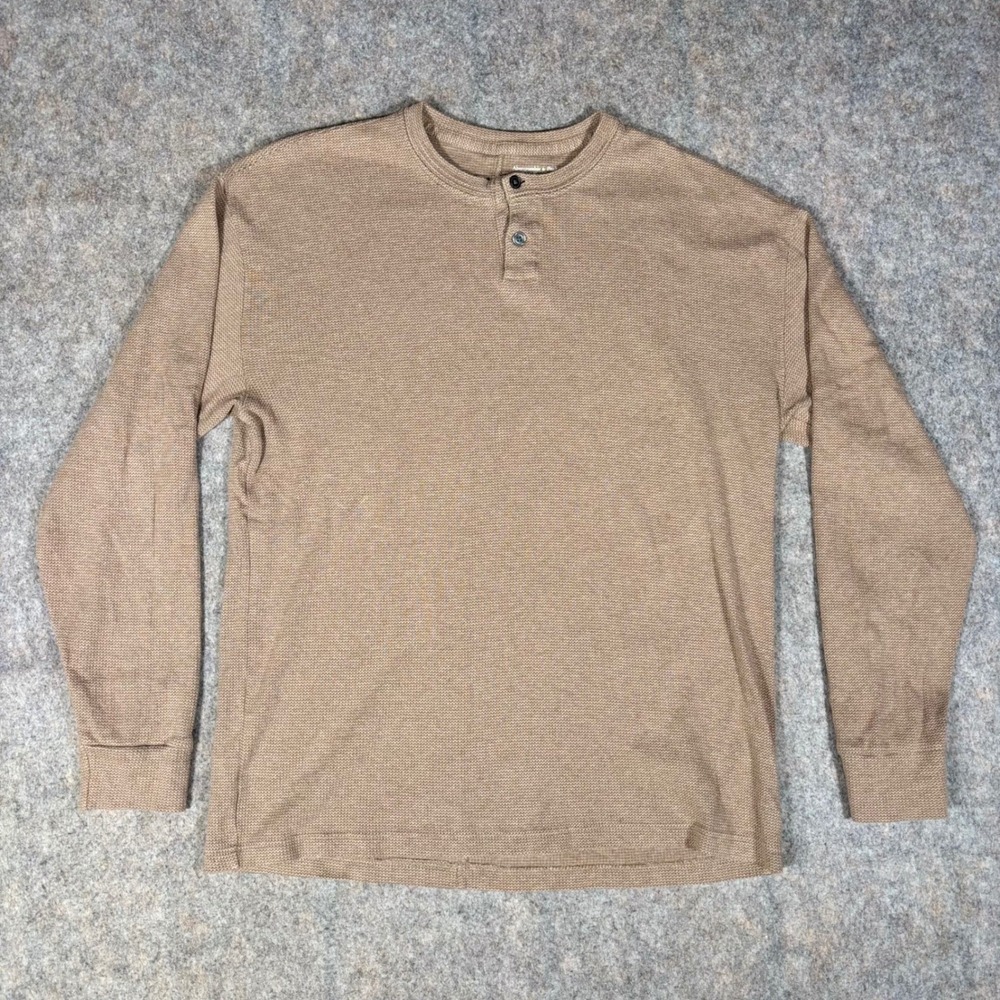 Abercrombie & Fitch Henley Shirt Mens L Tan Long Sleeve Soft A&F Waffle Knit Top